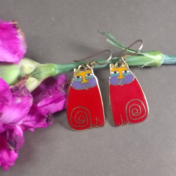 Retro Red Enamel Cat Earrings by Laurel Burch - Picture 3 of 4
